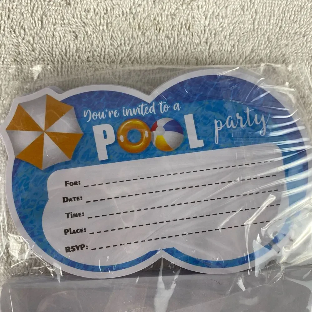 Set Of 30 Pool Party Summer Birthday Party Invitations With Envelopes